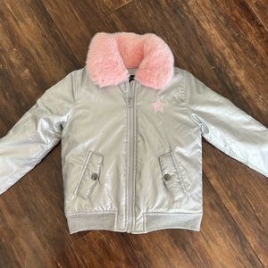 Silver with Pink details David Bitton Bomber Jacket!